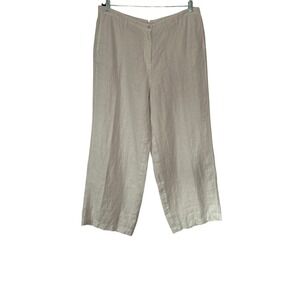 Poetry 100% Linen Pants Women's 14 Beige Wide Leg Pockets Pull On Trouser